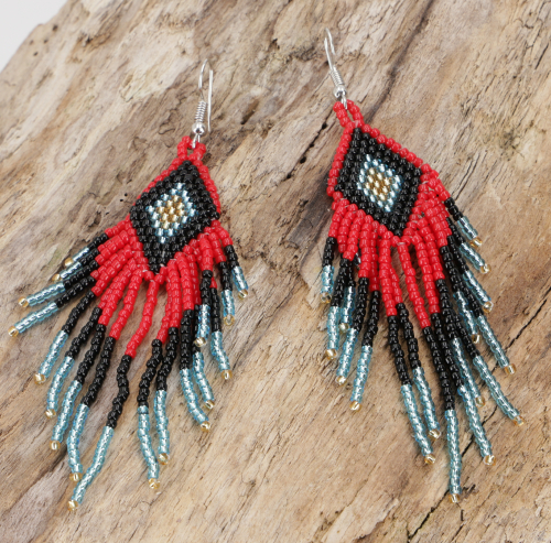 Indigenous jewelry, boho earrings, ethnic beaded earrings - model 2 - 10x3 cm