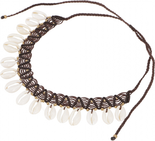 Ethno necklace, tribal goa shell necklace - brown