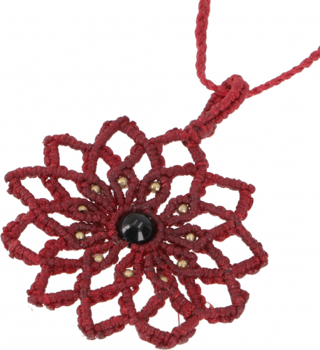 Flower of life macram necklace - dark red