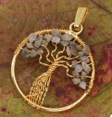Lebensbaum Amulett, goldener Kettenanhnger `Tree of life` - Labradorit 3,5 cm