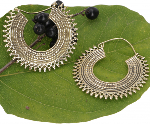 Brass tribal earrings, ethnic earrings, goa jewelry, brass hoop earrings - gold - 5x4 cm