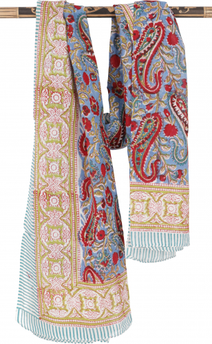 Lightweight pareo, sarong, hand-printed cotton scarf - blue combination 13 - 190x120 cm