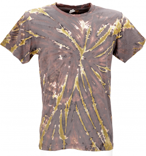 Batik T-shirt, men`s short sleeve tie dye shirt - brown/khaki