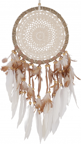 Dreamcatcher with crocheted lace - cream 22 cm