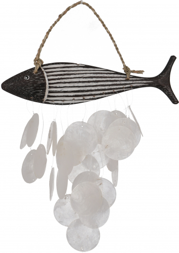 Muschel Mobile Fisch aus Holz und Muschelstcken - Fisch - 30x22x1,5 cm 