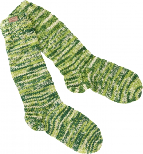 Hand-knitted sheep`s wool socks, house socks, Nepal socks - green