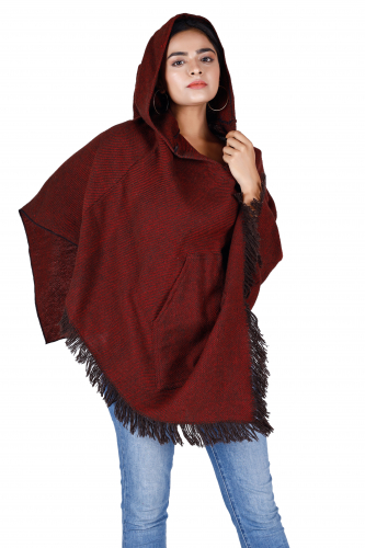 Poncho hippie chic with pointed hood, Pixi Poncho - red