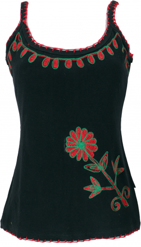 Embroidered boho goa top - black/red