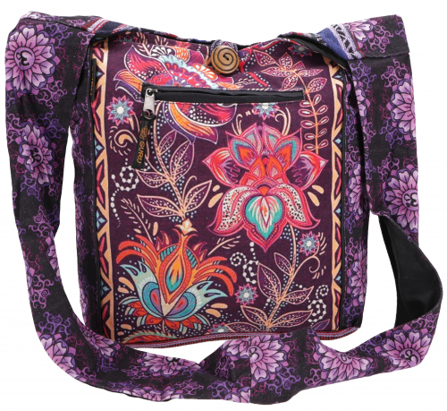 Spacious shoulder bag with psychedelic print, hippie bag - Lotus - 34x37x30 cm 