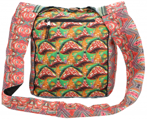 Spacious shoulder bag with psychedelic print, hippie bag - toadstool - 34x37x30 cm 
