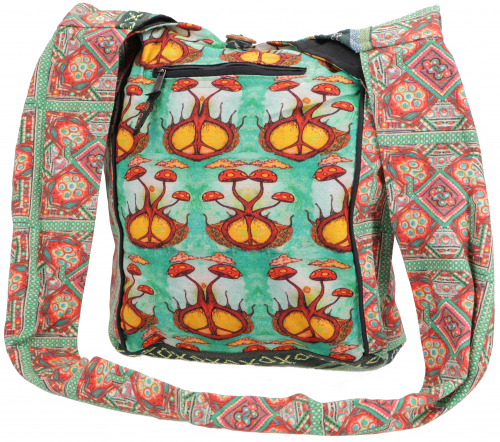 Spacious shoulder bag with psychedelic print, hippie bag - Peace - 34x37x30 cm 