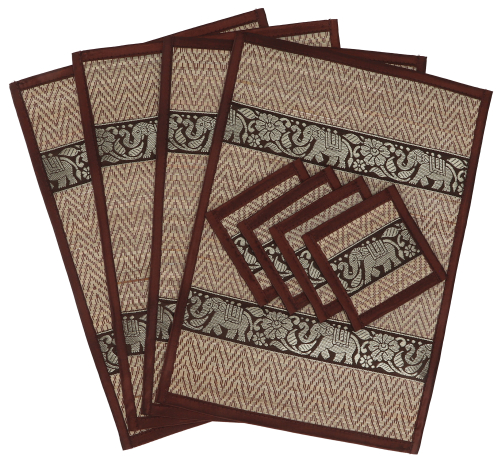 Place mat, raffia coaster, table mat 4r set - brown - 25x35x0,3 cm 