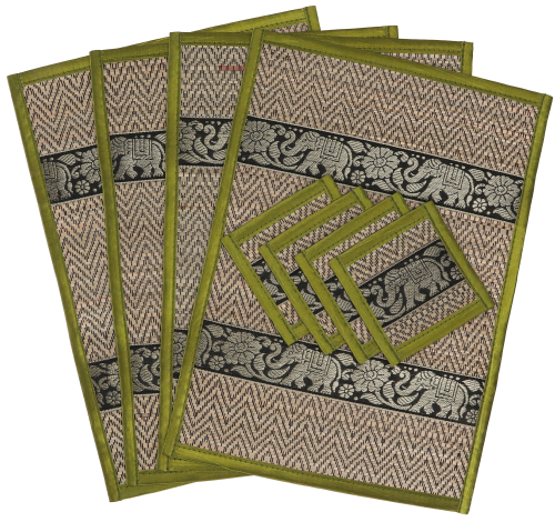 Placemats, raffia coasters, table mat set of 4 - lime green - 25x35x0,3 cm 