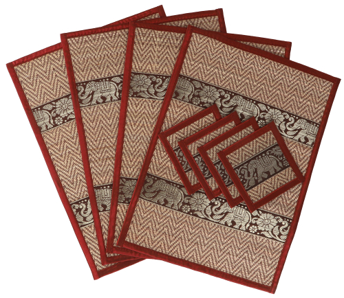 Placemats, raffia coasters, table mat set of 4 - red - 25x35x0,3 cm 