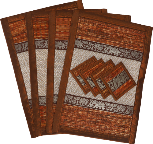 Place mat, raffia coaster, table mat 4r set - brown - 30x45x0,3 cm 