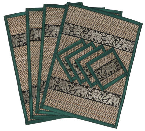 Placemats, raffia coasters, table mat set of 4 - green - 25x35x0,3 cm 