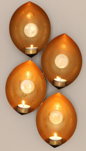 Wandkerzenhalter, Wandteelicht - gold - 46x20x7,5 cm 