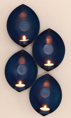 Wall candle holder, wall tea light - blue - 46x20x7,5 cm 