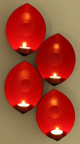 Wall candle holder, wall tea light - red - 46x20x7,5 cm 