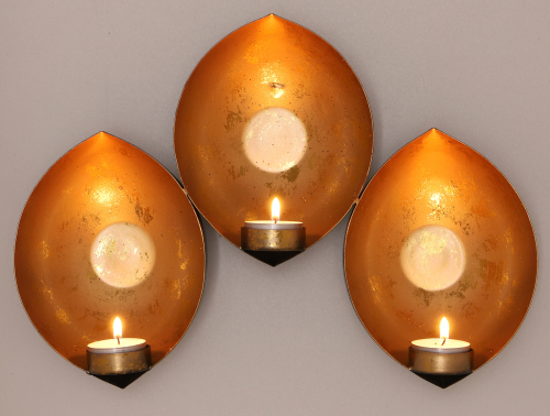 Wandkerzenhalter, Wandteelicht - gold - 28x29x7,5 cm 