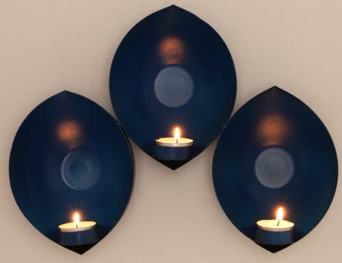 Wall candle holder, wall tea light - blue - 24x33x8 cm 