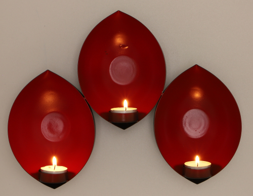 Wall candle holder, wall tea light - red - 28x29x7,5 cm 