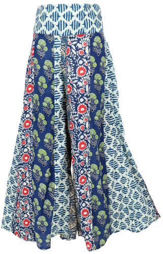 Patchwork palazzo pants, hippie chic flared pants, boho culottes - blue