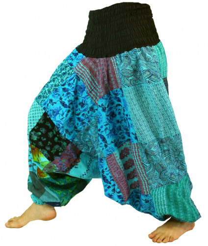 Summery aladdin pants patchwork hippie pants - turquoise