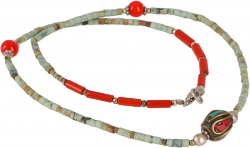 Zierliche Halskette mit Halbedelsteinen - Trkis/Koralle - 45 cm