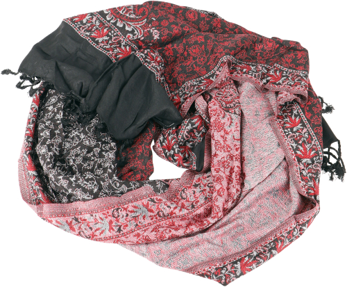 Indian scarf, soft boho stole with paisley pattern - black/red - 180x70 cm