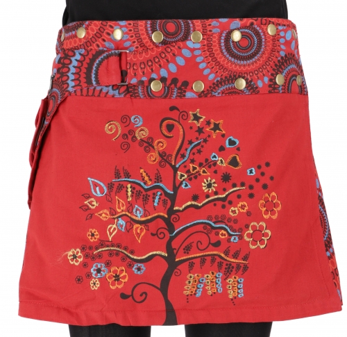 Embroidered wrap skirt, short goa skirt, cacheur - red