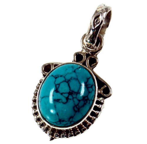 Ethno silver pendant, Indian boho pendant - turquoise - 1,8x1,5x0,7 cm 