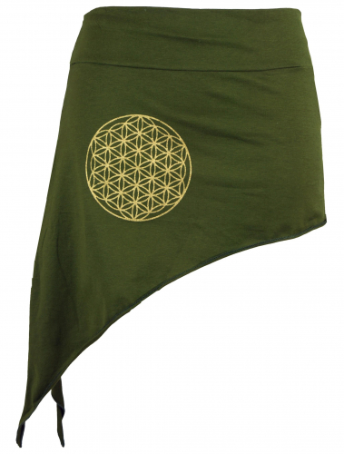 Pixi pointed skirt with golden `Flower of Life` mandala - olive
