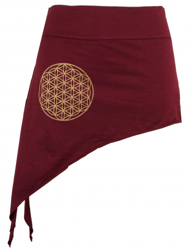 Pixi pointed skirt with golden `Flower of Life` mandala - bordeaux