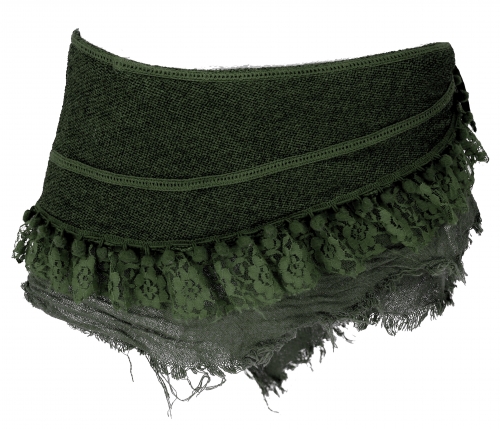 Goa cacheur with lace, mini skirt, wrap skirt belt - fir green