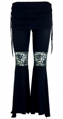 Palazzo pants with lace, Goa flared pants with hip flatterer - black
