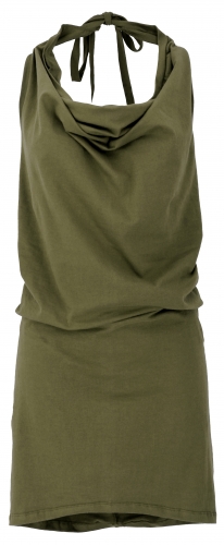 Convertible psytrance top, backless festival tie top with hood, goa dress - olive green