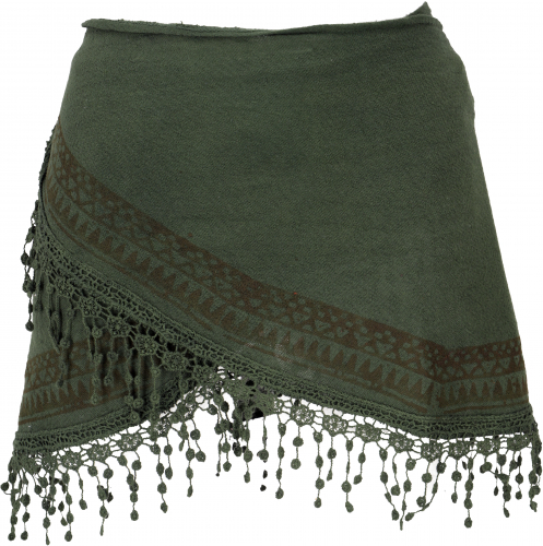 Extravagant cacheur, super short printed mini skirt, boho wrap skirt - dark green