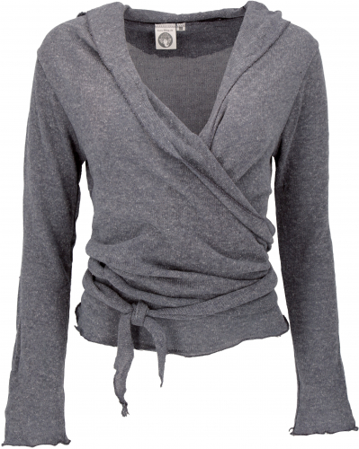 Wrap shirt, cotton knit sweater, wrap jacket - granite gray