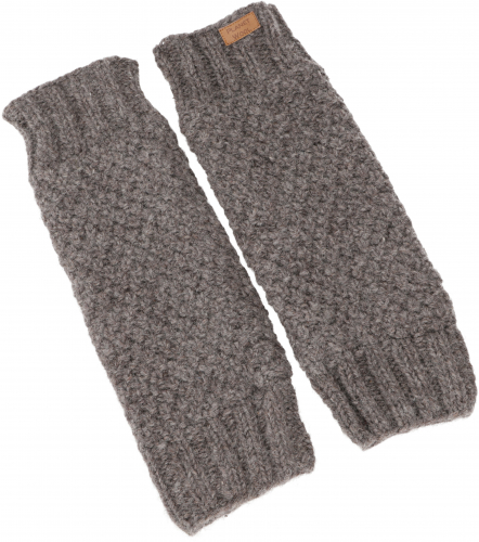 Wool leg warmers with pearl pattern, knitted leg warmers from Nepal, leg warmers - gray - 37x12 cm