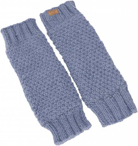Wool leg warmers with pearl pattern, knitted leg warmers from Nepal, leg warmers - dove blue - 37x12 cm