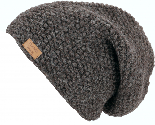 Long beanie hat, hand-knitted hat made from virgin wool - brown
