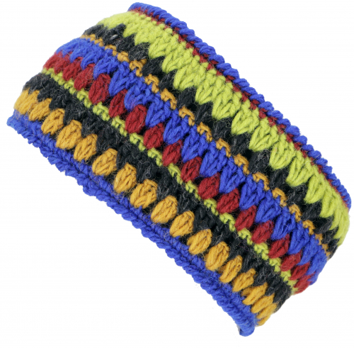 Colorful crochet headband made from virgin wool - colorful/lemon - 10 cm 20 cm