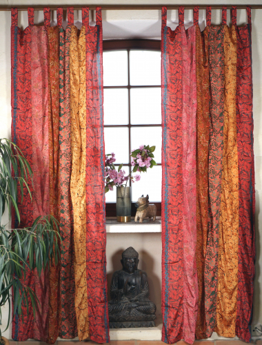 Boho patchwork curtains, 1 pair of bohemia curtain from saree fabric, unique 250 cm - orange