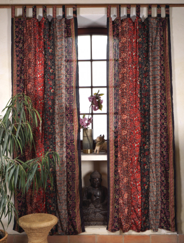 Boho patchwork curtains, 1 pair of bohemian curtains made of saree fabric, unique 250 cm - dark red