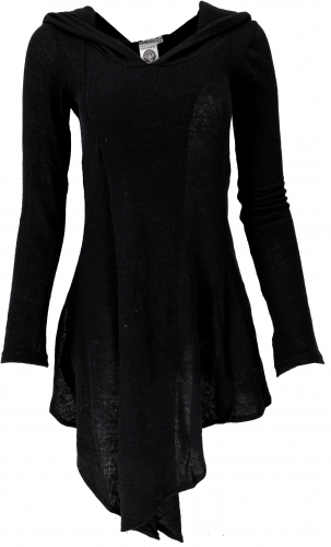 Pixie dress in wrap look with hood, fine knit elf sweater - black