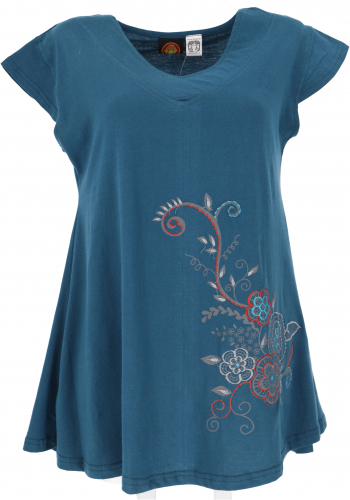 Boho-chic top, embroidered top - blue