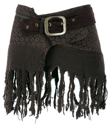 Goa mini skirt, wrap skirt, tribal cacheur, hip flatterer, fringed skirt - brown