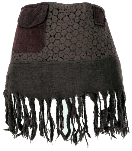Goa mini skirt, wrap skirt, tribal cacheur, hip flatterer, fringed skirt - brown