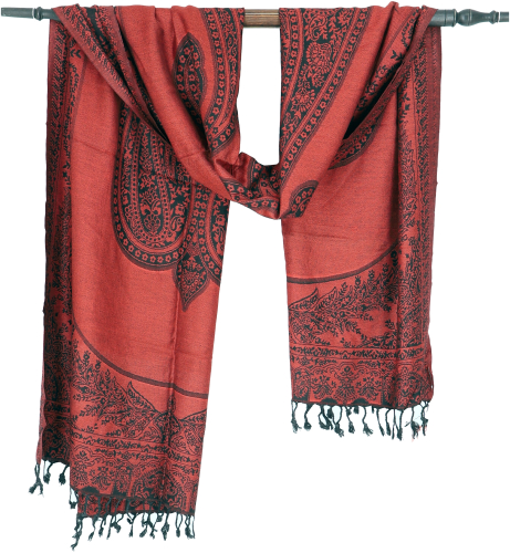 Pashmina viscose scarf, Indian boho stole with paisley pattern - rust - 200x70 cm